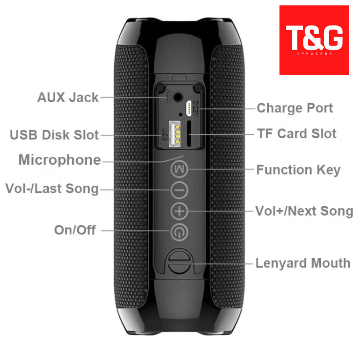 Caixa de Som T&G117 Subwoofer Wireless e Cartão TF Radio FM à prova d’água