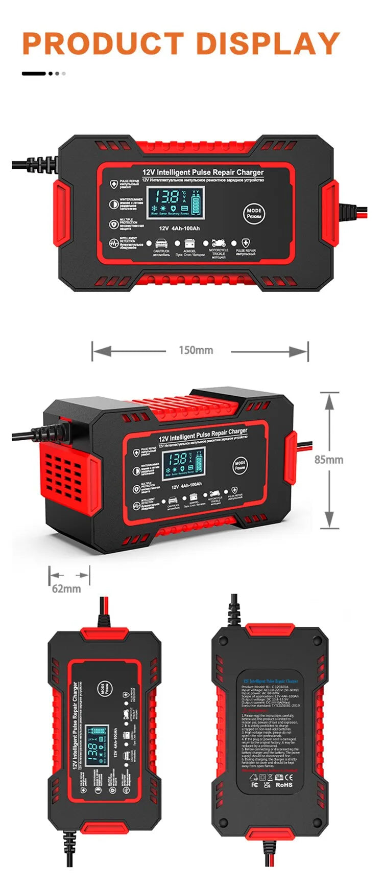 Carregador de Bateria Automotiva com Pulsar Inteligente EAFC 12V 6A