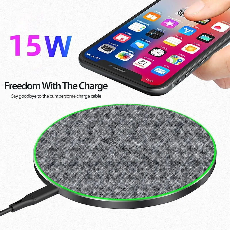 Carregador Wireless 15W USB-C p/ iPhone (14 13 12 11 Pro XS X XR 8) e Samsung (S22 S21)